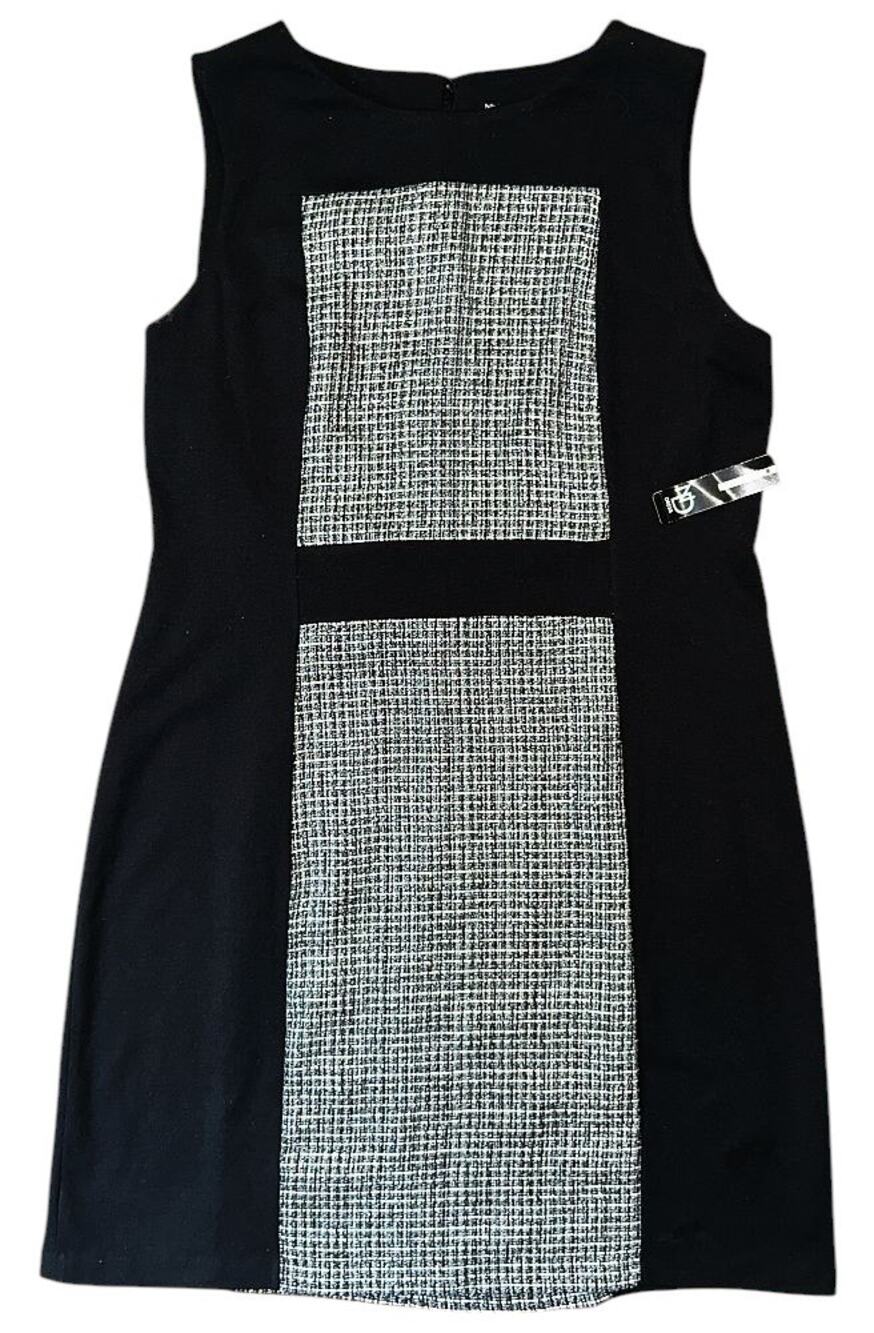 NWT New Directions Black & White Windowpane Stretch Sheath Dress 14